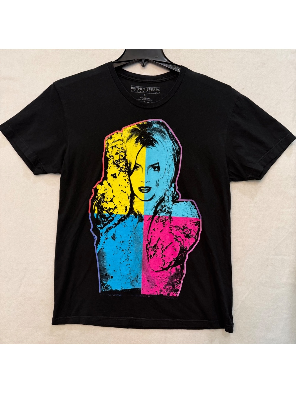 Britney Spears Collection Black Pop Art T-Shirt Size Medium Neon Tee FLAW